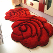 欧式加厚3d玫瑰花地毯卧室，房间床边小地毯，客厅玄关圆形地垫门垫