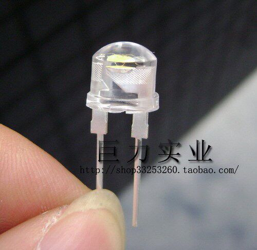超高亮◆正白光0.5W大功率LED〓直插中功率LED 8MM草帽头LED