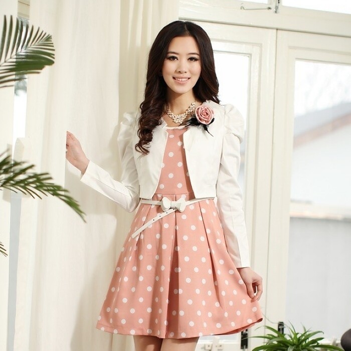 春夏2012新款 <span class=H>三彩</span>风韩版修身圆点两件套大码女装连衣裙 夏季