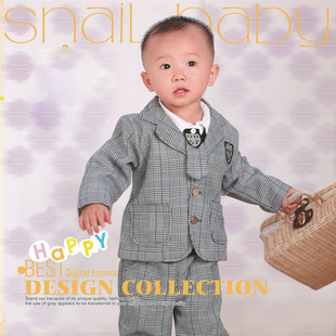  新款 绅士欧美西服格子学院风 男宝宝小儿童四件套马甲秋套装