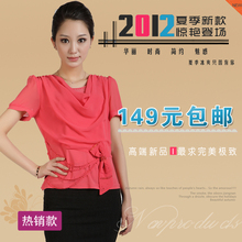 2012夏装新款品质女装雪纺衫短袖淑女上衣夏季大码雪纺衫