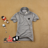 日本川久保玲CDG旗下play 情侣款 纯棉<span class=H>短袖T恤</span>【翻领polo衫灰色】