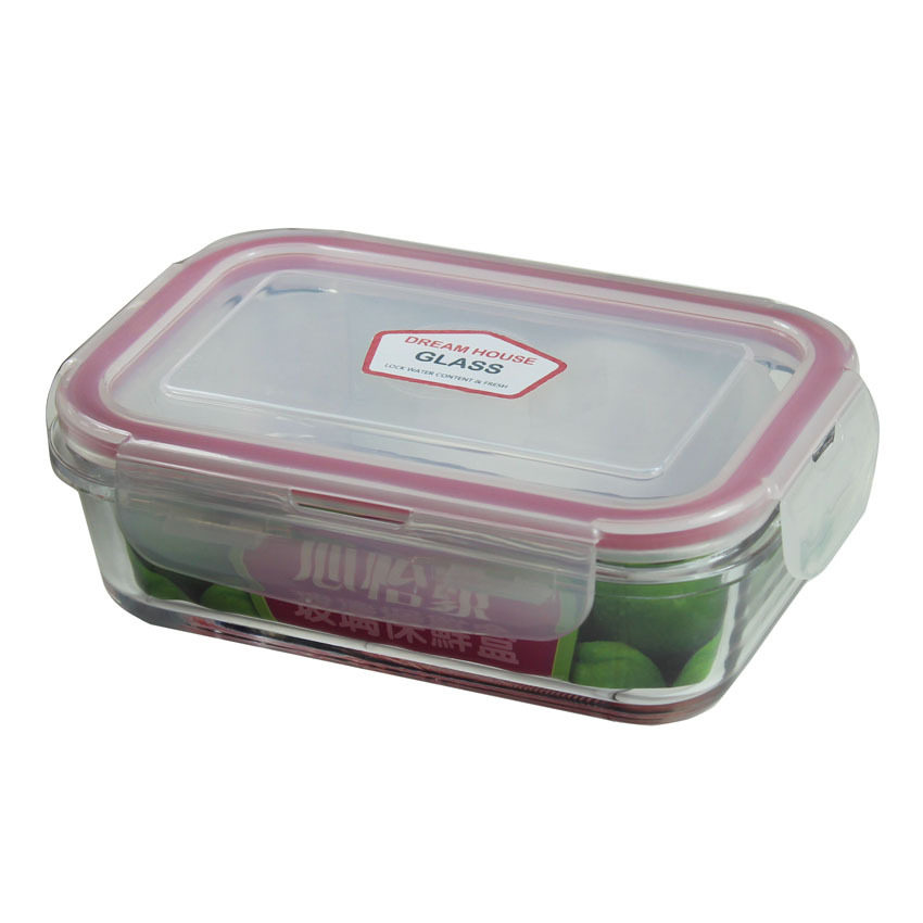 耐热食品保鲜盒,850ML长方形玻璃饭盒,微波炉专用便当盒,外贸出口