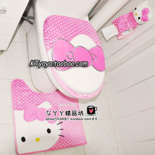 Hello Kitty 凯蒂猫 大蝴蝶结毛绒马桶盖内圈 脚垫 三件套 粉色