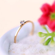 玫瑰金戒指女18k彩金，钛钢裸钻超细食指尾戒指环，日韩国不掉色