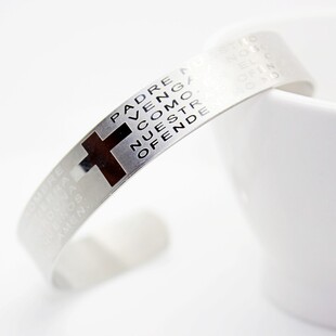  【满19包邮】欧美精美钛钢饰品圣经十字钛钢手镯男士手链首饰韩