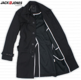JACK JONES【JJ时尚休闲布衣】新款时尚修身单排扣长款风衣-黑色