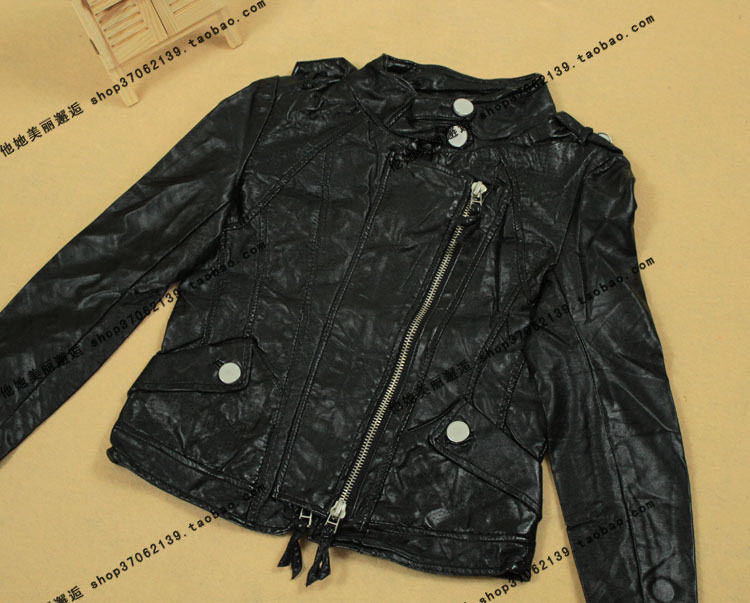 ZARA姐妹品牌BERSHKA 双拉练夹克皮衣-黑色 09002包邮费
