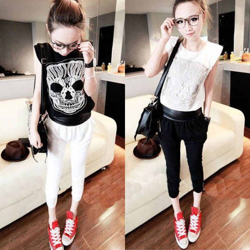 春夏季2013新款<em>休闲套装</em>短袖骷髅<em>女装</em>潮流休