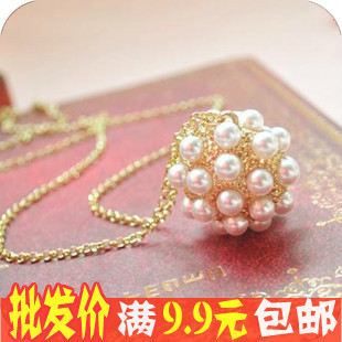  韩饰批发 欧美外贸饰品 质感珍珠球球 链子 金色项链 毛衣链