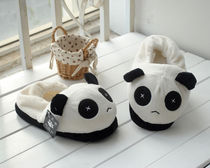 超萌熊猫卡通毛绒可爱情侣包跟棉拖鞋冬季家居家包跟男女保暖棉鞋