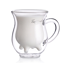 包邮 teatime创意杯子 水杯 双层玻璃咖啡杯 耐热牛奶杯小奶牛杯
