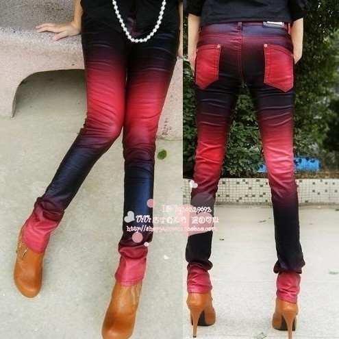 淘宝网女装-店主自拍盗图可耻VIVI欧美最爱渐变倩倩独家皮质铅笔裤-图片