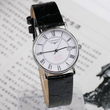 Longines A (LONGINES) elegante casual cinturón negro calendario de cuarzo Reloj para hombre de acero