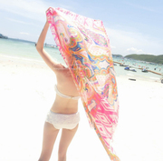 韩国比基尼游泳衣百搭披纱超大沙滩巾纯色外套防晒裹裙沙滩裙围纱