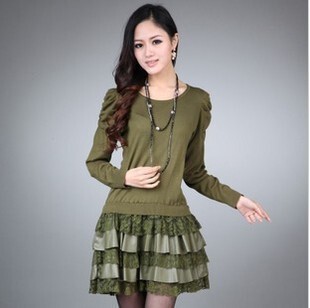 2012春装新款恒源祥连衣裙正品女装韩版大码蕾丝花边修身连衣裙子