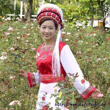 民族服装 白族服装 金花导游服 方领缎面 女装 演出表演服 四件套