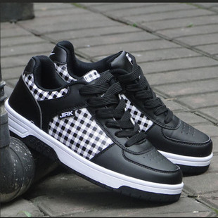  韩版百搭流行男鞋子格纹板鞋男士休闲鞋黑色低帮鞋户外运动鞋xie