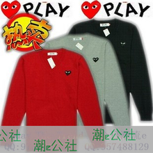 高版 明星着用CDG川久保玲PLAY黑心针  织毛  衣 红黑灰