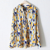 Love Mission Network Recommended spring new female models, retro hit the color loose stand collar long-sleeved chiffon shirt shirt