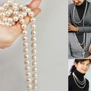 盛艺珠宝珍珠毛衣链9-10mm正圆强光珍珠项链长圆淡水珍珠长链双层