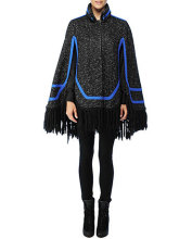 ◎蜜桃＿村zi◎Rag&Bone 灰黑色蓝边斗篷式羊毛外披 包邮