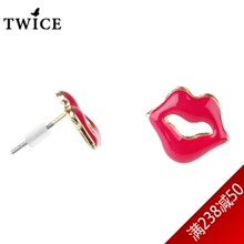 品牌特卖Twice原创欧美饰品 情迷红唇系女 枚红色性感耳钉 玛丽莲