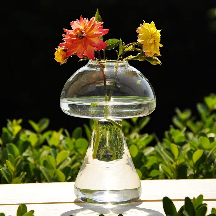 创意蘑菇式台面花瓶透明玻璃田园风水培花瓶家居装饰摆件 创意蘑菇式台面花瓶透明玻璃田园风水培花瓶家居装饰摆件