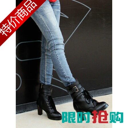 ZC爆款热销骑士靴 圆头高跟女鞋粗跟短靴 软面皮橡胶底<span class=H>女靴</span>