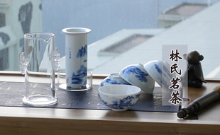 红茶专用茶具套装 双耳泡茶器玻璃茶具和陶瓷套装 山水青花瓷