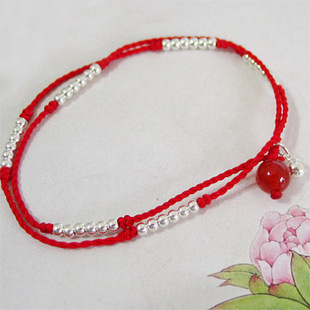  醉江南喜乐  纯银铃铛 双层简约百搭女细脚链脚饰脚绳配饰品礼物