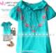 蓝绿色绣花荷叶蕾丝花边公主泡泡袖可爱短袖T恤