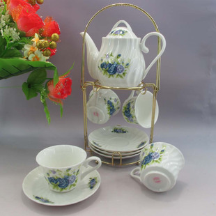 Jingdezhen high-end 10-piece bone China coffee set-blue roses shelves gifts to share