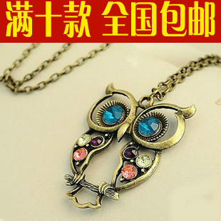  1747欧美复古饰品小额混批发 长款彩钻镂空雕花 猫头鹰项链毛衣链
