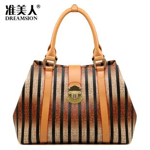  准美人欧美时尚条纹女士单肩包手提包包品牌女包冬季新款潮包