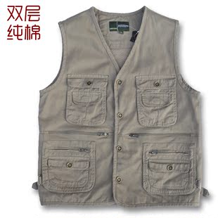  中老年马甲春秋多口袋兜马夹爸爸装休闲背心中年男士坎肩户外纯棉