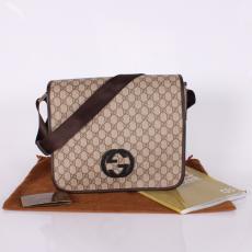  新款 AA制生活男士古氏之家单肩斜跨包-222291啡色PUC