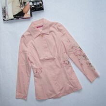 古歌服饰特价 09秋装 俏蜜儿C7003粉色绣花风衣