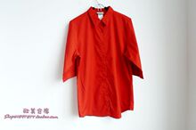 夏装男女两用直筒纯红色短袖衬衫大号工作服