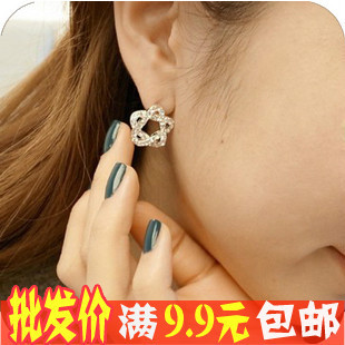  韩国义乌小饰品 镂空梅花耳钉耳饰 奢华满钻镶嵌五角星耳钉 耳针