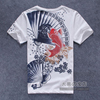 复古潮牌折扇红鲤鱼刺绣纹身短袖T恤 日本浮世绘男装休闲宽松半袖