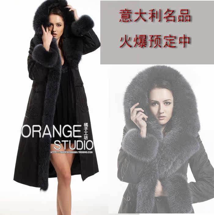 意大利名品   戴帽超大毛领   皮毛一体   长款 皮草