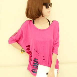 柳钉中袖镂空罩衫...