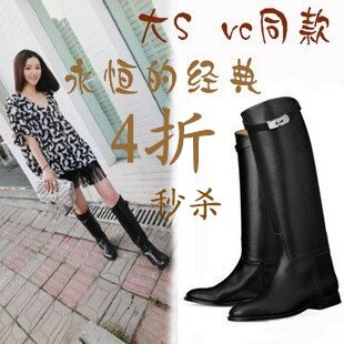 包邮大S VC同款欧美真皮军靴马靴马丁靴骑士靴复古高筒靴女长靴子