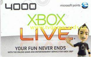 【美服】Xbox360 live 4000微软点卡 实体卡扫描