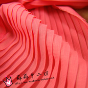夏天布料 橙红色风琴褶百褶压皱雪纺 欧美范衬衫裙子纺织面料