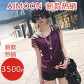 月光石 超炫！欧美风 肩上风景条带修身纯色T恤HY508 夏装新品