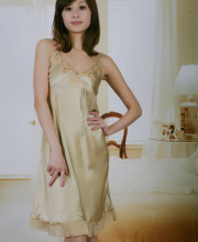 艺尔春结2010夏季新款炫舞蝶影优雅绣花仿真丝性感吊带睡裙 0822