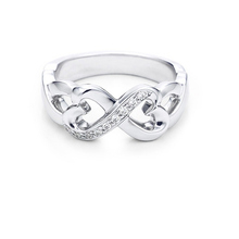 Tiffany Doble Corazón Amoroso de 18 quilates de plata esterlina anillo de diamantes.  Tiffany Anillo