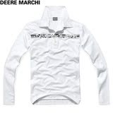 DEERE MARCHI迪尔.马奇 莱卡简约条纹LOGO印花翻领长袖T恤 DM389